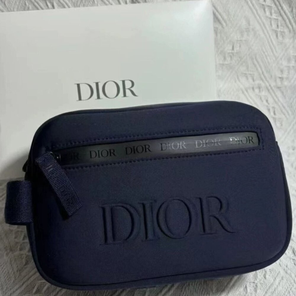 Dior Dark Blue Dopp Bag Navy Toiletry Travel Case Pouch Brand New in Box
